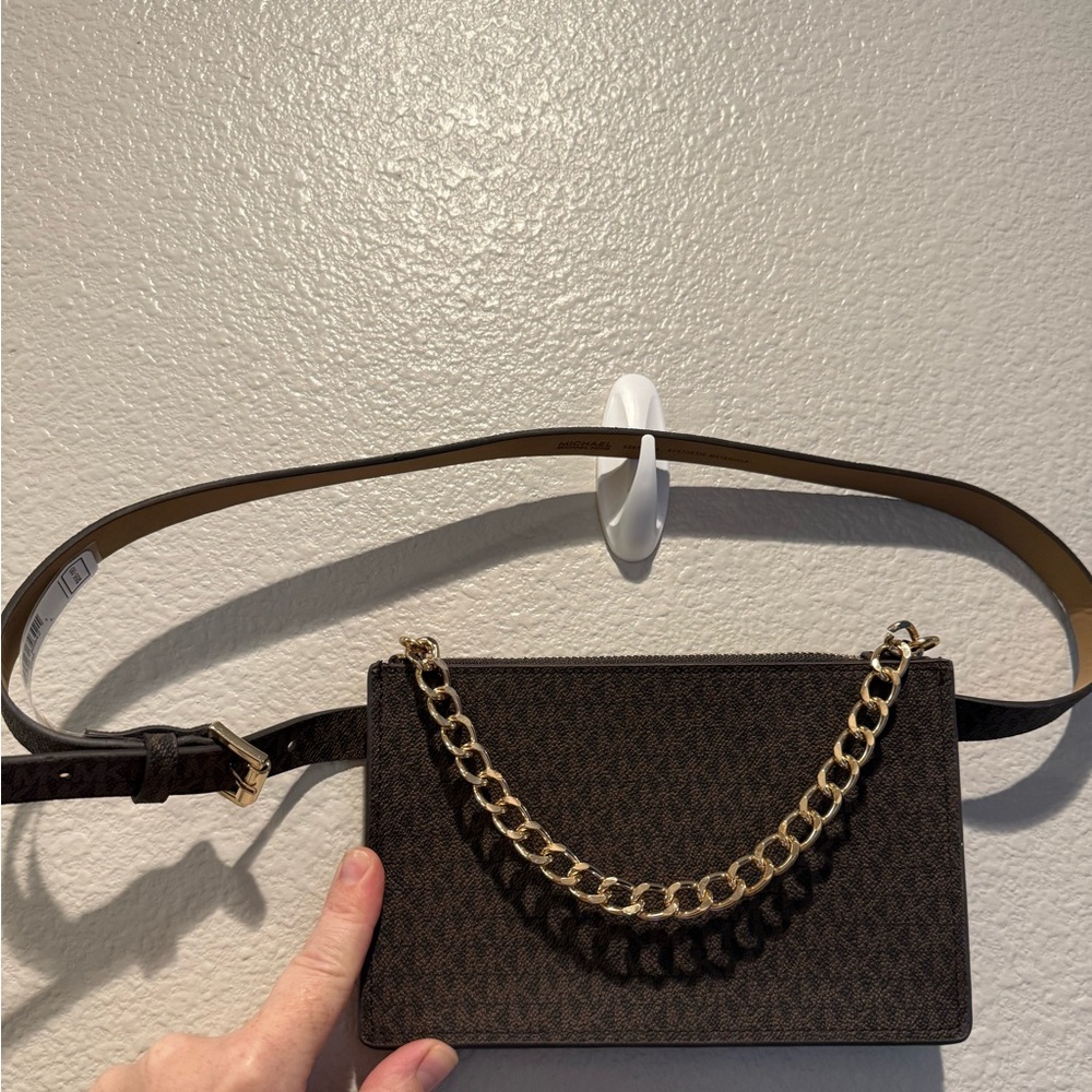 Michael Kors Brown waist bag/purse with Gold Chain zipper accent - new w tags